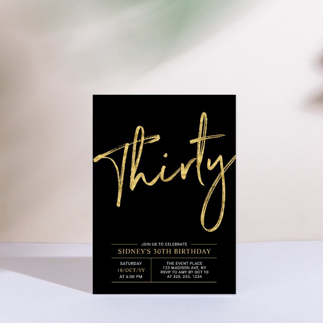 Invitation Trente | Gold & Black Modern 30th Birthday Party (Créateur téléchargé)