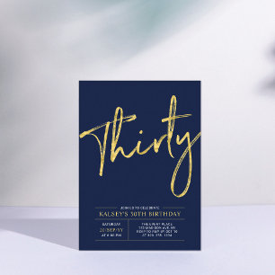 Invitation Trente Gold & Blue Modern 30th Birthday Party