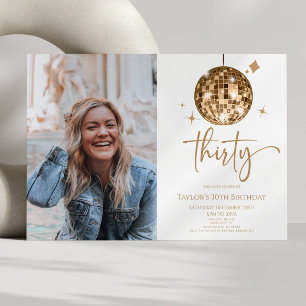 Invitation Trente Gold Disco Ball Photo 30th Birthday Party