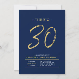 Invitation Trente   Gold & Navy Blue 30th Birthday Party