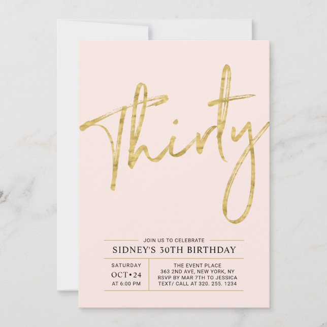 Invitation Trente | Gold & Pink Modern 30e fête d'anniversair (Devant)