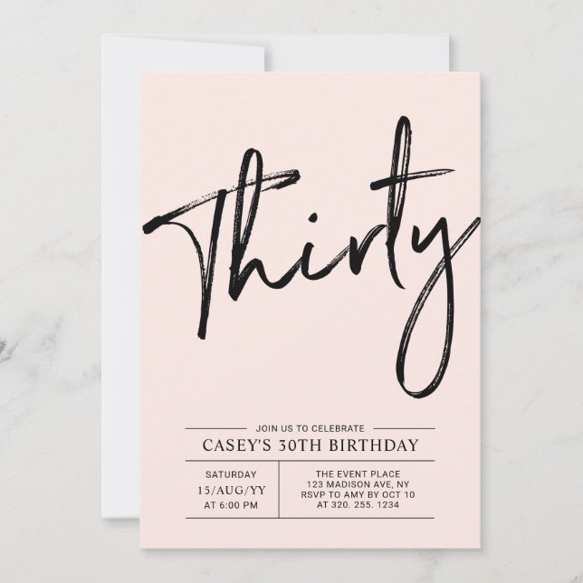 Invitation Trente | Modern Pink 30th Birthday Party (Devant)