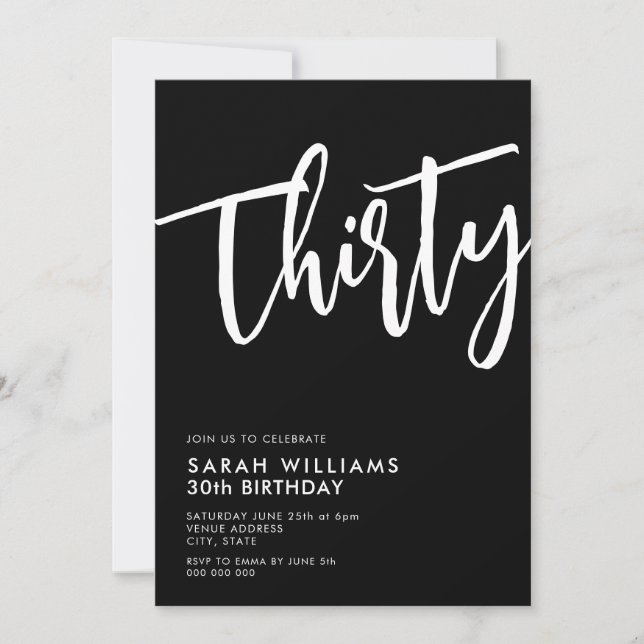 Invitation Trente moderne noir et blanc 30e anniversaire (Devant)