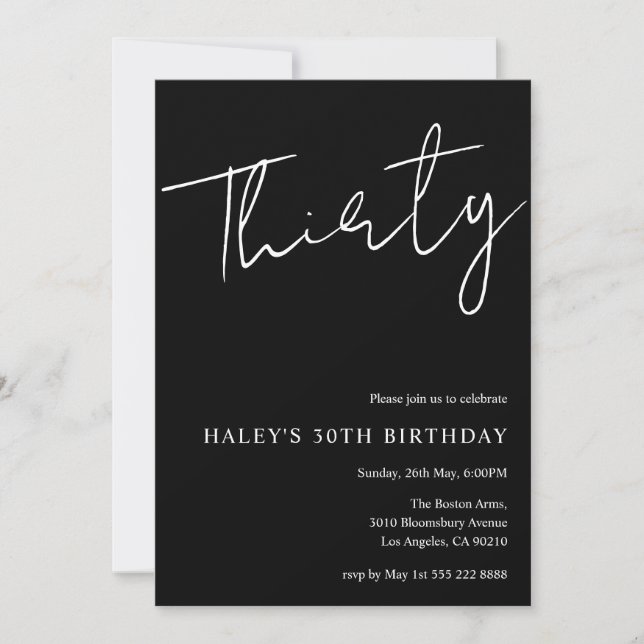 Invitation Trente Moderne Simple 30 ans Anniversaire Noir (Devant)