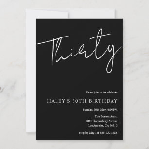 Invitation Trente Moderne Simple Noir 30e Anniversaire