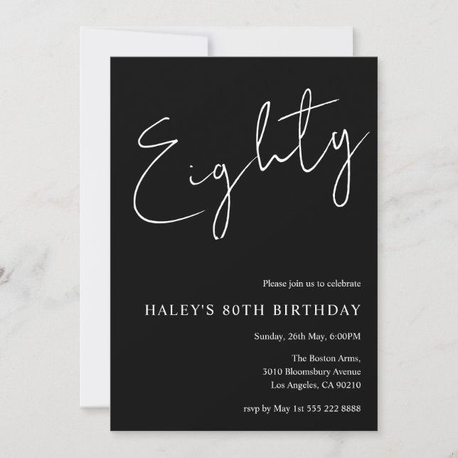 Invitation Trente Moderne Simple Noir 80e Anniversaire (Devant)