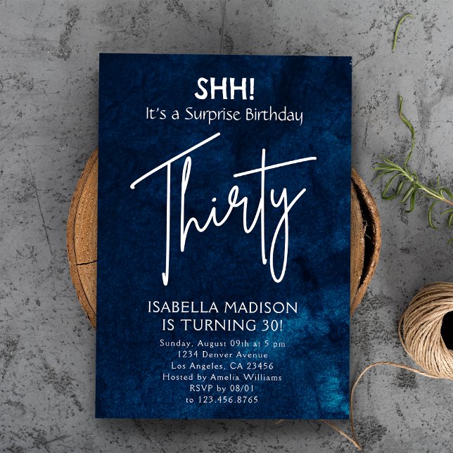 Invitation Trente | Navy Blue 30th Birthday Surprise Party (Thirty | Navy Blue 30th Birthday Surprise Party Invitation
)