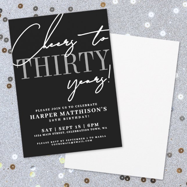Invitation Trente Noirs Fête d'anniversaire des 30 ans (Thirty Black 30th Birthday Party Invitation)