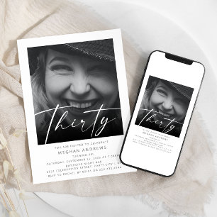 Invitation Trente photo moderne fête d'anniversaire