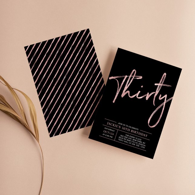 Invitation Trente | Rose Gold & Black 30 ans Fête d'anniversa (Créateur téléchargé)
