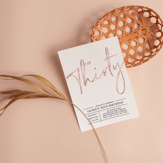 Invitation Trente | Rose Gold Moderne 30e fête d'anniversaire (Créateur téléchargé)