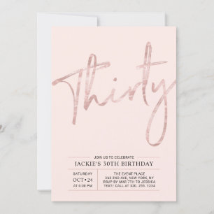 Invitation Trente Rose Gold Pink moderne 30e fête d'anniver