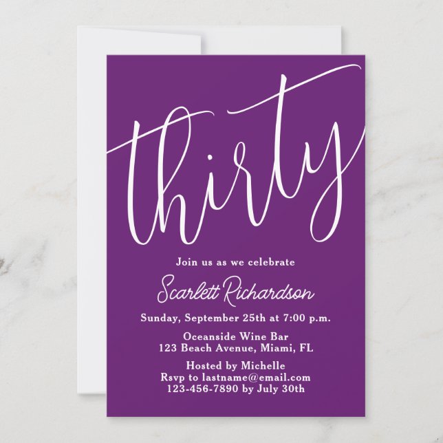 Invitation Trente Script moderne Automne Purple 30e anniversa (Devant)