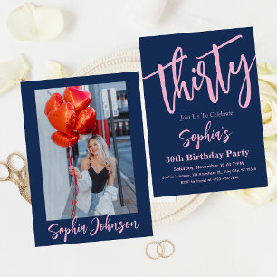 Invitation Trente Script rose moderne 30e fête d'anniversaire