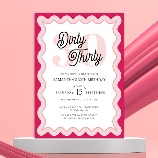 Invitation Trente-trois rose curvy Retro 30e anniversaire (Créateur téléchargé)