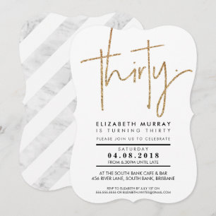 Invitation TRENTE TYPE cool simple parties scintillant or 30è