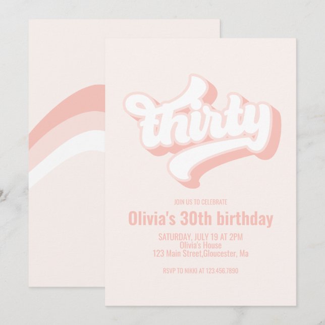 Invitation Trentième anniversaire rétro rose (Devant / Derrière)