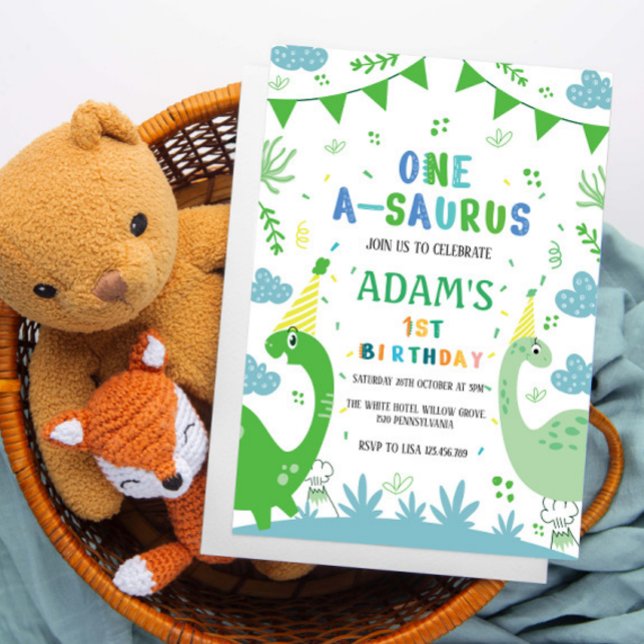 Invitation Très beau premier anniversaire Dinosaur vert (Créateur téléchargé)