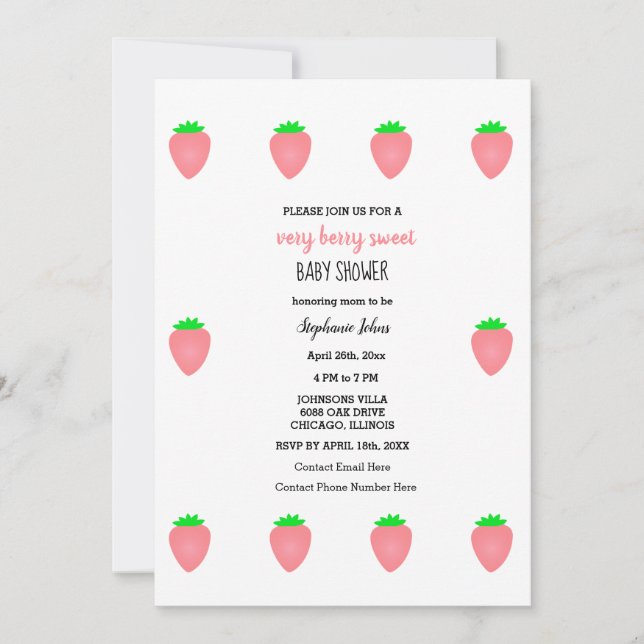 Invitation Très Berry Sweet Strawberry Baby shower bébé fille (Devant)