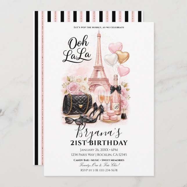 Invitation Très Chic in the City Pink Paris 21st Birthday  (Devant / Derrière)