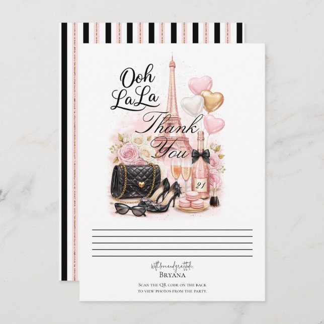 Invitation Très Chic in the City Pink Paris Thank You Card (Devant / Derrière)