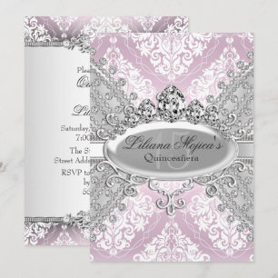 Invitation Très jolie damas argent rose et tiara Quinceanera