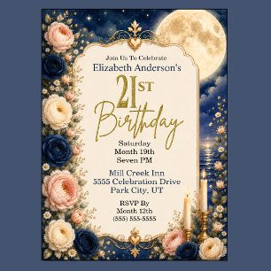 Invitation Très jolie fête d'anniversaire 21 ans sous la lune