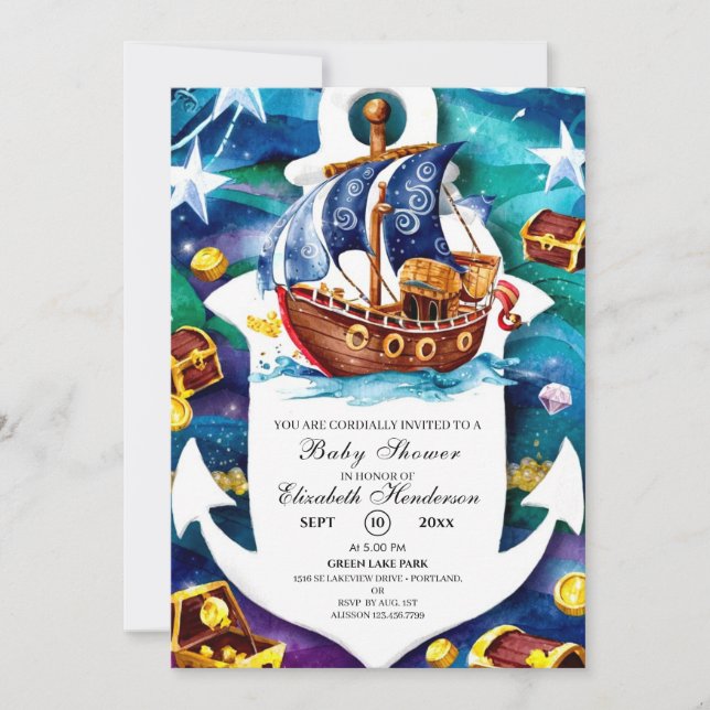 Invitation Trésor Whimsical Baby shower pirate (Devant)