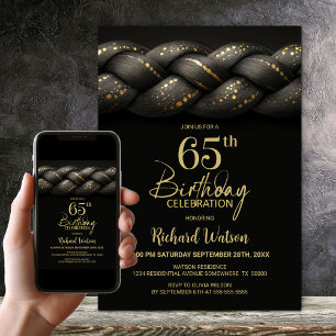 Invitation Tresse d'or gris 65e fête d'anniversaire