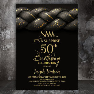 Invitation Tresse d'or gris Surprise 50e fête d'anniversaire