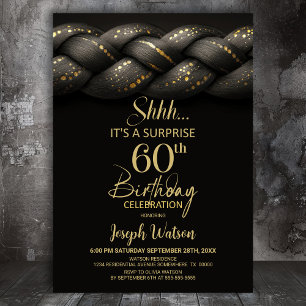 Invitation Tresse d'or gris Surprise 60e fête d'anniversaire