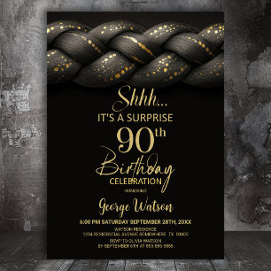 Invitation Tresse d'or gris Surprise 90e fête d'anniversaire