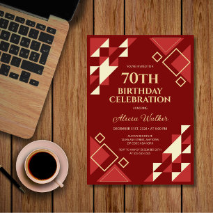 Invitation Triangle Beige Retro Maroon Anniversaire géométriq