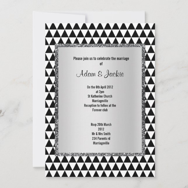 Invitation Triangle noir blanc motif parties scintillant mode (Devant)
