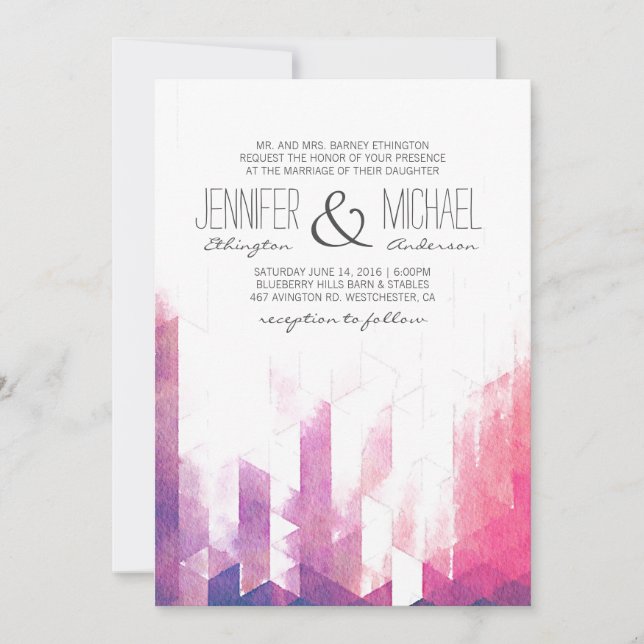 Invitation Triangles géométriques aquarelles | Mariage modern (Devant)