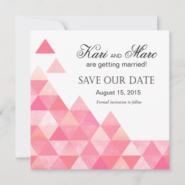Invitation Triangles Géométriques Sauvegarder la Date | rose  (Devant)