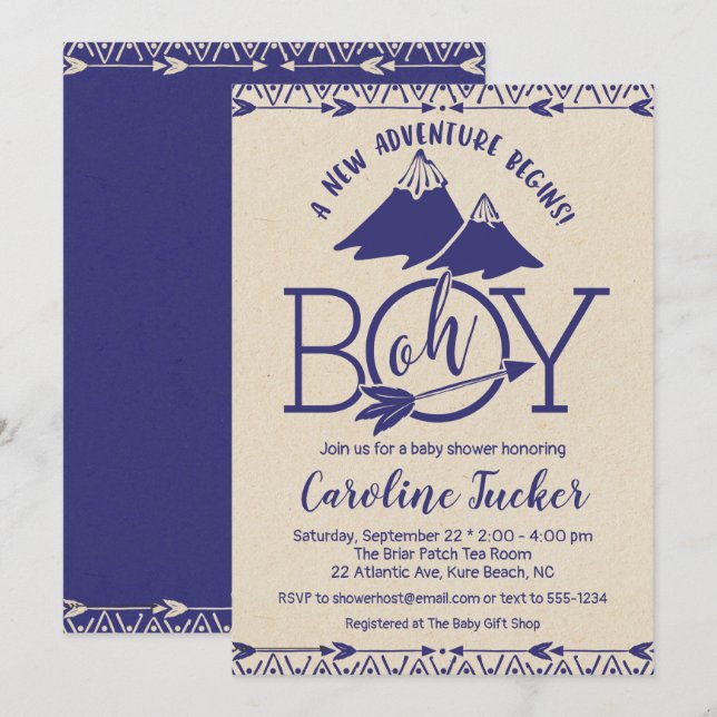 Invitation Tribal Adventure Baby Boy Douche (Devant / Derrière)