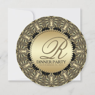 Invitation Tribal Baroque Golden Dinner Party (Round)