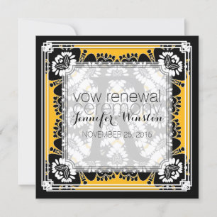 Invitation Tribal Black White + Yellow Vow Renouvellement Inv