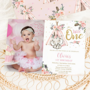 Invitation Tribal Boho Elephant Wild Un 1er Anniversaire Phot
