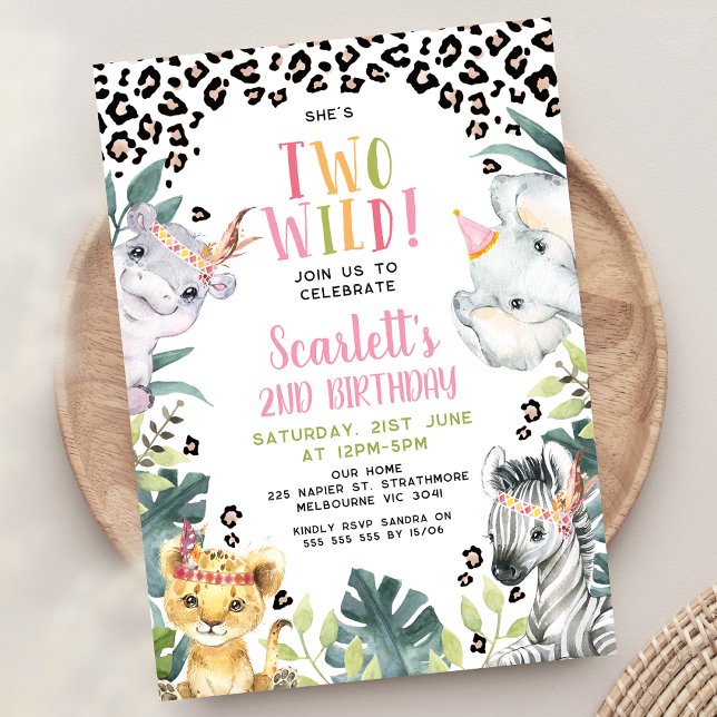 Invitation Tribal Cheetah Print She's Two Wild 2nd Birthday (Tribal She's Two Wild 2nd Birthday Invitation Girl, Two Wild Birthday Invitation, Second Birthday )