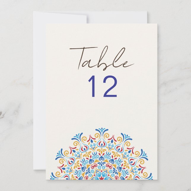 Invitation Tribal Folk Culture Mandala Wedding Table Number (Devant)