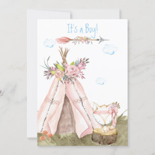 Invitation *~* Tribal Teepee Boho Forest Woodland Fox Boy