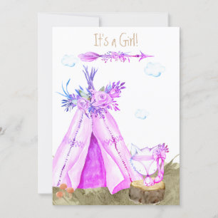 Invitation *~* Tribal Teepee Boho Fox Woodland Forest Girl