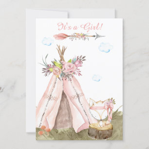 Invitation *~* Tribal Teepee. Boho Woodland Forest Girl Fox