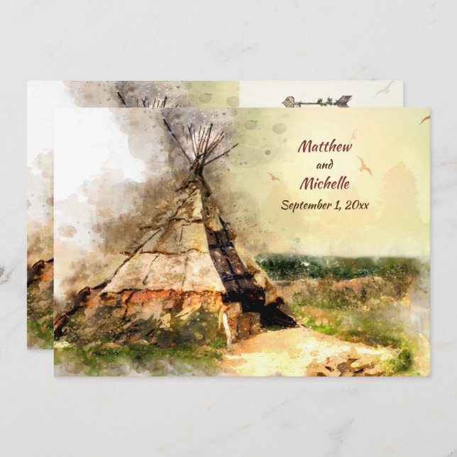 Invitation Tribal Tipi et Heart Arrow Boho Teepee Mariage (Devant / Derrière)