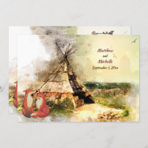 Invitation Tribal Tipi et renards dans Love Boho Teepee Maria