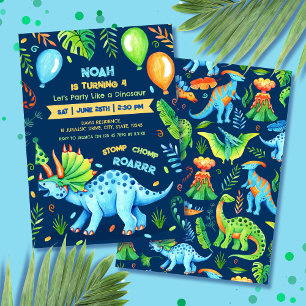 Invitation Tricératops Boy Dinosaur fête d'anniversaire bleu