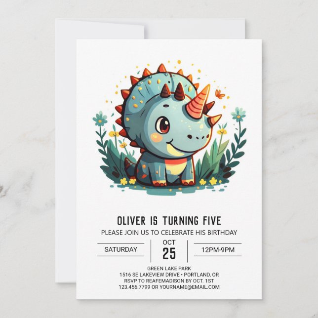 Invitation Triceratops Chic Dinosaur Boy Anniversaire (Devant)