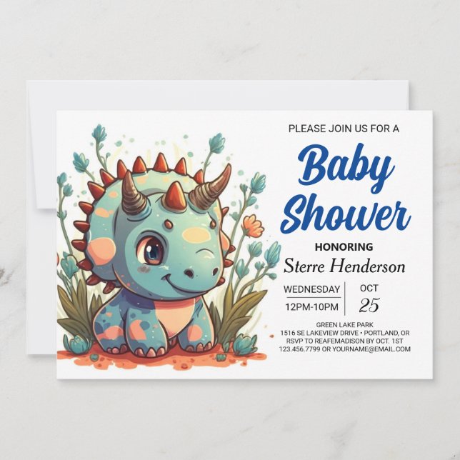 Invitation Tricératops Dinosaur Boy Baby shower (Devant)